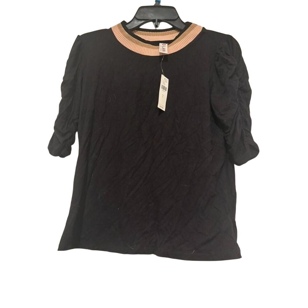 Women's sz S Dolan Collection Anthropologie black/pink short sleeve shirt #1225